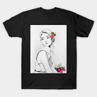 Looking back with flowers T-Shirt